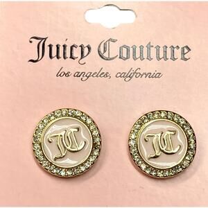 NEW Juicy Couture Earrings JC Logo, Pink Enamel & Rhinestones